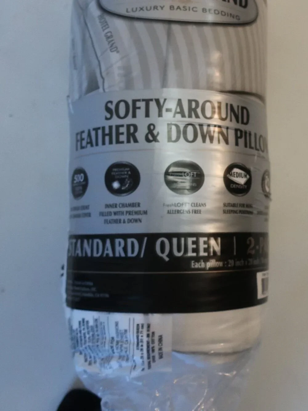 New Hotel Grand 2 Pack Softy-Around Feather & Down Standard/Queen Pillows